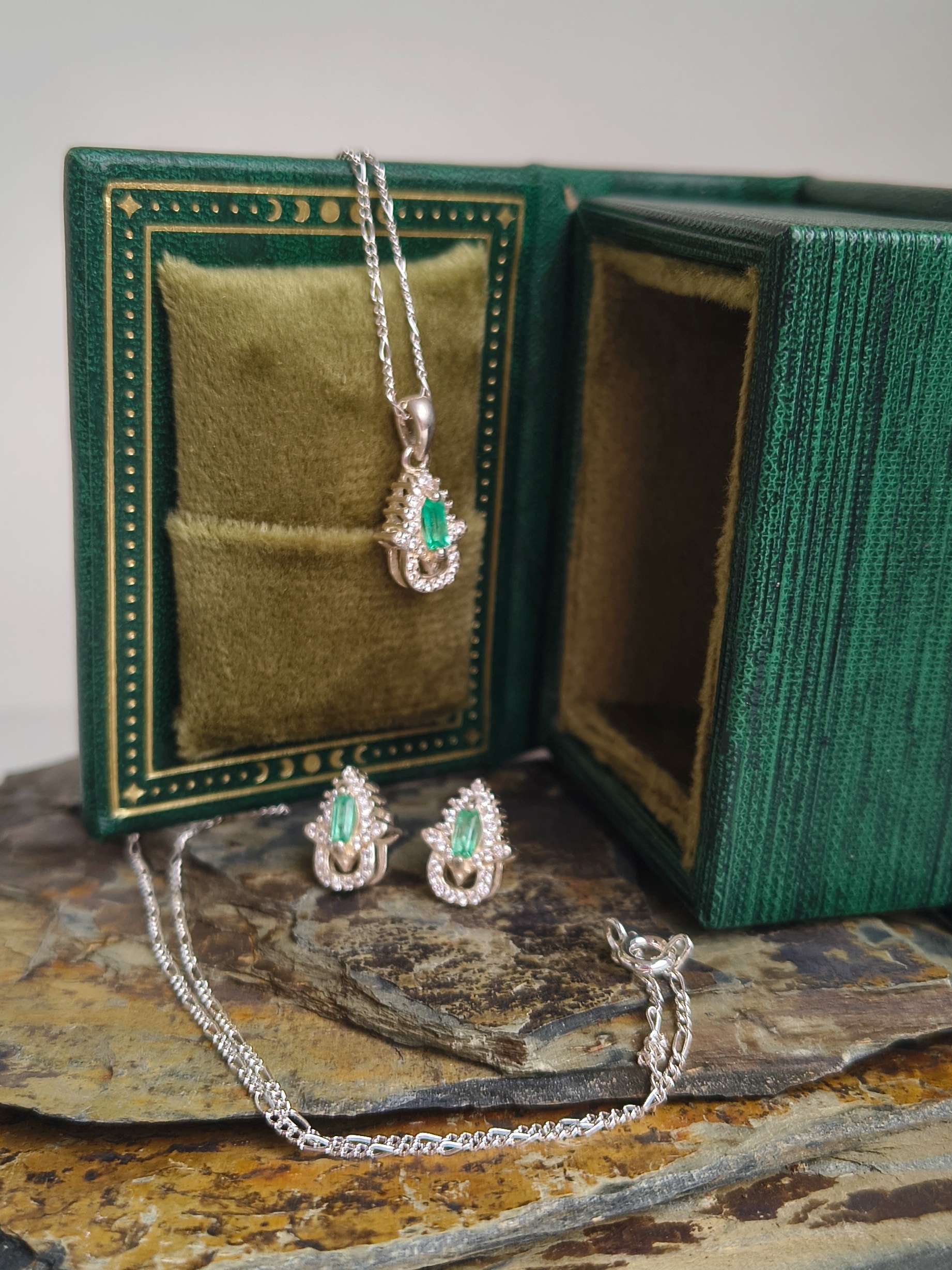 set Set Gota Real Esmeralda – Plata 925 con esmeraldas naturales facetadas